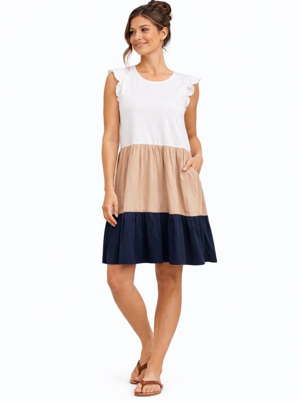 Cristina Vergani Italian Colorblock Tiered Ruffle Dress XL
